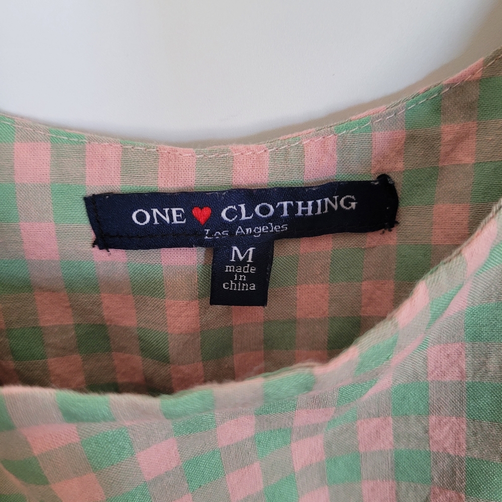one clothing Pink and Green Gingham Tie-Shoulder Romper - Picture 2 of 14